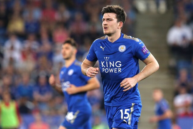 LEICESTER, ENGLAND - APRIL 19: Harry Maguire of Leicester City during the Premier League match between Leicester City and Southampton at The King Power Stadium on April 19, 2018 in Leicester, England. (Photo by James Williamson - AMA/Getty Images)