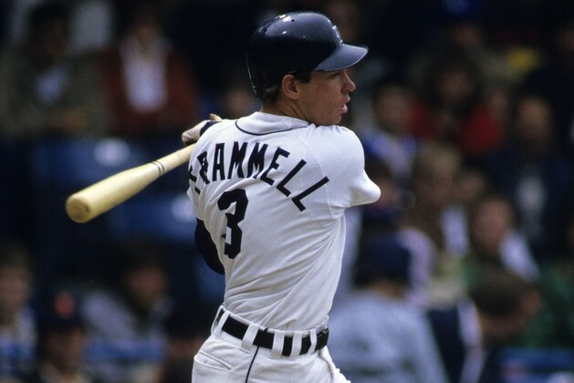 DETROIT, MI - MAY 1984:  Alan Trammell #3 of the Detroit Tigers batting during a game against the California Angels in May 1984 in Detroit, Michigan.  (Photo by Ronald C. Modra/Sports Imagery/Getty Images)