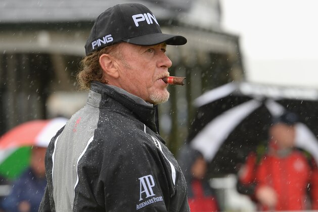 ST ANDREWS, SCOTLAND - JULY 29:  Miguel Angel Jimenez of Spain enjoys a cigar before the Final Round on Day Four of The Senior Open Presented by Rolex at The Old Course on July 29, 2018 in St Andrews, Scotland.  (Photo by Tony Marshall/Getty Images)