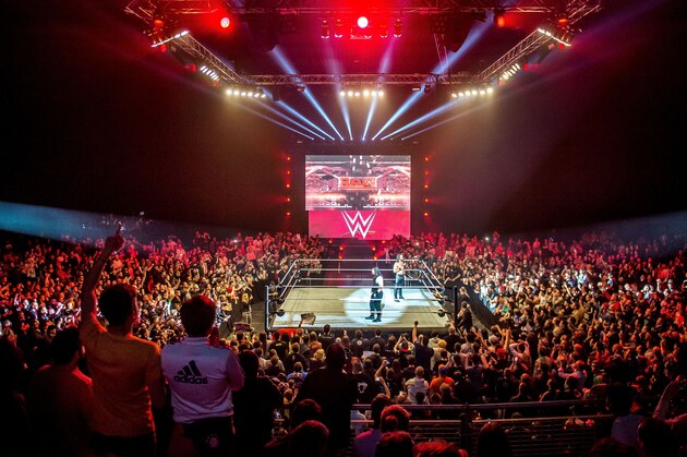 Roman and Seth celebrate in the ring during the WWE show at Zenith Arena on may 09, 2017 in Lille, France. / AFP PHOTO / PHILIPPE HUGUEN        (Photo credit should read PHILIPPE HUGUEN/AFP/Getty Images)