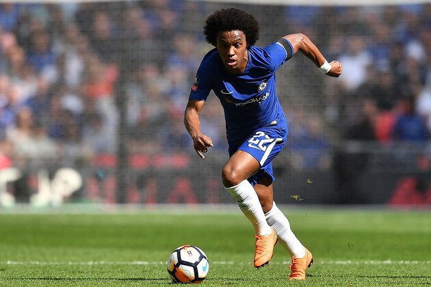 Chelsea's Brazilian midfielder Willian runs with the ball during the English FA Cup semi-final football match between Chelsea and Southampton at Wembley Stadium in London, on April 22, 2018. (Photo by Ben STANSALL / AFP) / NOT FOR MARKETING OR ADVERTISING USE / RESTRICTED TO EDITORIAL USE        (Photo credit should read BEN STANSALL/AFP/Getty Images)