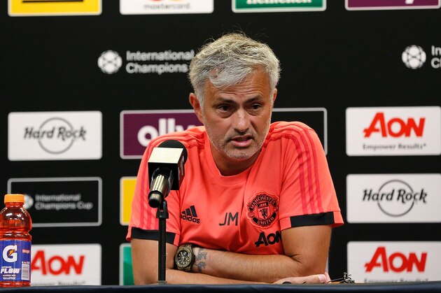 ANN ARBOR, MI - JULY 28:  Manager José Mourinho of Manchester United speaks with the media after a 4-1 loss to Liverpool during the International Champions Cup 2018 match at Michigan Stadium on July 28, 2018 in Ann Arbor, Michigan. (Photo by Rey Del Rio/International Champions Cup/Getty Images)