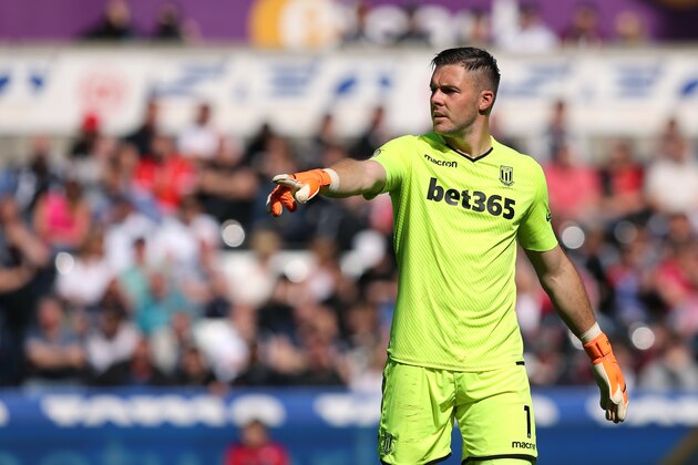 SWANSEA, WALES - MAY 13: Jack Butland of Stoke City during the Premier League match between Swansea City and Stoke City at Liberty Stadium on May 13, 2018 in Swansea, Wales. (Photo by James Williamson - AMA/Getty Images)