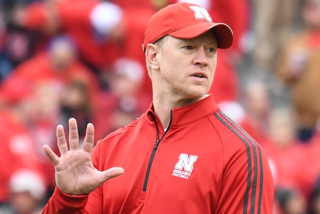 LINCOLN, NE - APRIL 21: Head Coach Scott Frost of the Nebraska Cornhuskers signals a play during the Spring game at Memorial Stadium on April 21, 2018 in Lincoln, Nebraska. (Photo by Steven Branscombe/Getty Images)
