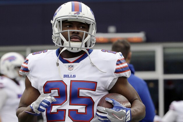 Buffalo Bills running back LeSean McCoy warms up before an NFL football game against the New England Patriots, Sunday, Dec. 24, 2017, in Foxborough, Mass. (AP Photo/Steven Senne)