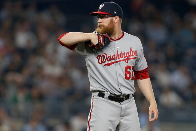 NEW YORK, NY - JUNE 13:  Sean Doolittle #62 of the Washington Nationals in action against the New York Yankees at Yankee Stadium on June 13, 2018 in the Bronx borough of New York City. The Nationals defeated the Yankees 5-4.  (Photo by Jim McIsaac/Getty Images)