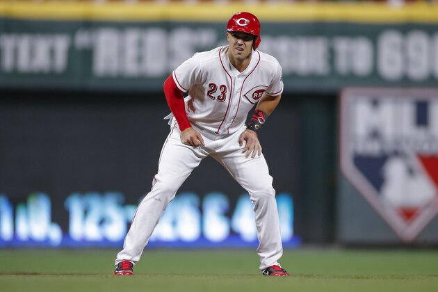 CINCINNATI, OH - JULY 21: Adam Duvall #23 of the Cincinnati Reds is seen leading off during the game against the Pittsburgh Pirates at Great American Ball Park on July 21, 2018 in Cincinnati, Ohio. (Photo by Michael Hickey/Getty Images)