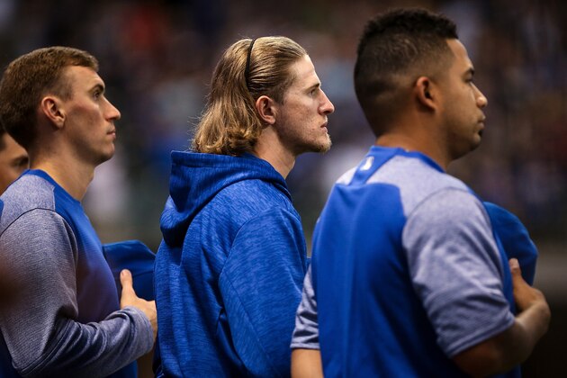 MILWAUKEE, WI - JULY 20:  Josh Hader #71 of the Milwaukee Brewers stands for the singing of the national anthem before the game against the Los Angeles Dodgers at Miller Park on July 20, 2018 in Milwaukee, Wisconsin. (Photo by Dylan Buell/Getty Images)