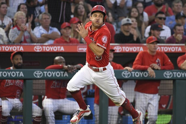 ANAHEIM, CA - JULY 28: Ian Kinsler #3 of the Los Angeles Angels of Anaheim runs home in the fifth inning at Angel Stadium on July 28, 2018 in Anaheim, California. (Photo by John McCoy/Getty Images)