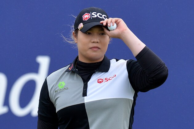 GULLANE, SCOTLAND - JULY 29: Ariya Jutanugarm of Thailand gestures as she links her final putt at the 18th green to wins the Ladies Scottish Open during the final day of the Aberdeen Ladies Scottish Open at Gullane Golf Course on July 29, 2018 in Gullane, Scotland. (Photo by Mark Runnacles/Getty Images)