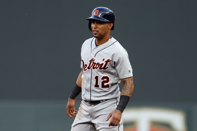 Detroit Tigers' Leonys Martin plays against the Minnesota Twins in a baseball game Tuesday, May 22, 2018, in Minneapolis. (AP Photo/Jim Mone)