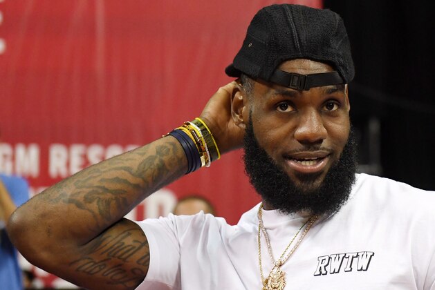 LAS VEGAS, NV - JULY 15:  LeBron James of the Los Angeles Lakers attends a quarterfinal game of the 2018 NBA Summer League between the Lakers and the Detroit Pistons at the Thomas & Mack Center on July 15, 2018 in Las Vegas, Nevada. NOTE TO USER: User expressly acknowledges and agrees that, by downloading and or using this photograph, User is consenting to the terms and conditions of the Getty Images License Agreement.  (Photo by Ethan Miller/Getty Images)