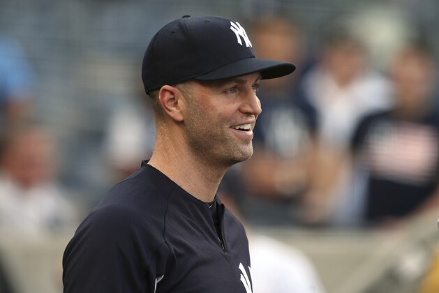 New York Yankees' J.A. Happ looks on from the dugout before a baseball game against the Kansas City Royals, Saturday, July 28, 2018, at Yankee Stadium in New York. (AP Photo/Rich Schultz)