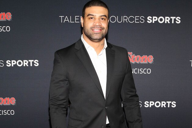 Shawne Merriman arrives at the Super Bowl 50 Rolling Stone Party at The Galleria at the San Francisco Design Center on Saturday, Feb. 6, 2016, in San Francisco. (Photo by Omar Vega/Invision/AP)