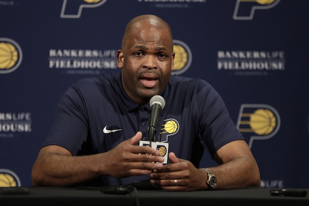 Indiana Pacers head coach Nate McMillan speaks during a press conference discussing the NBA basketball team's season in Indianapolis, Tuesday, May 1, 2018. (AP Photo/Michael Conroy)
