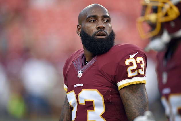 Washington Redskins strong safety DeAngelo Hall (23) stands on the field before an NFL preseason football game against the New York Jets Friday, Aug. 19, 2016, in Landover, Md. (AP Photo/Nick Wass)