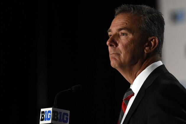 Ohio State head coach Urban Meyer speaks at the Big Ten Conference NCAA college football Media Days in Chicago, Tuesday, July 24, 2018. (AP Photo/Annie Rice)