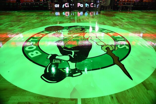 BOSTON, MA - OCTOBER 28:  The Boston Celtics logo on the floor before the game against the Philadelphia 76ers on October 28, 2015 at the TD Garden in Boston, Masachusetts. NOTE TO USER: User expressly acknowledges and agrees that, by downloading and or using this photograph, User is consenting to the terms and conditions of the Getty Images License Agreement. Mandatory Copyright Notice: Copyright 2015 NBAE  (Photo by Brian Babineau/NBAE via Getty Images)