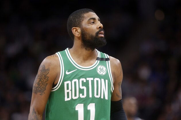 Boston Celtics's Kyrie Irving plays against the Minnesota Timberwolves in an NBA basketball game Thursday, March 8, 2018, in St. Paul, Minn. (AP Photo/Jim Mone)