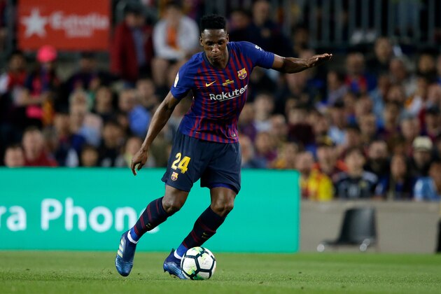 BARCELONA, SPAIN - MAY 20: Yerry Mina of FC Barcelona  during the La Liga Santander  match between FC Barcelona v Real Sociedad at the Camp Nou on May 20, 2018 in Barcelona Spain (Photo by Jeroen Meuwsen/Soccrates/Getty Images)