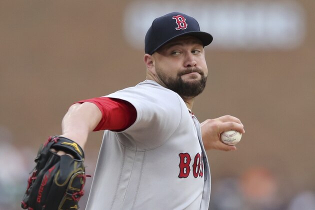 Boston Red Sox starting pitcher Brian Johnson throws during the first inning of a baseball game against the Detroit Tigers, Saturday, July 21, 2018, in Detroit. (AP Photo/Carlos Osorio)
