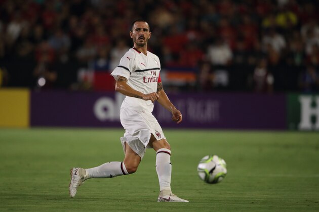 CARSON, CA - JULY 25:  	Leonardo Bonucci of AC Milan during the International Champions Cup 2018 match between AC Milan and Manchester United at StubHub Center on July 25, 2018 in Carson, California. (Photo by Matthew Ashton - AMA/Getty Images)