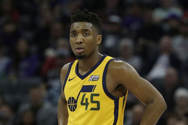 Utah Jazz guard Donovan Mitchell during the second half of an NBA basketball game against the Sacramento Kings Saturday, March 3, 2018, in Sacramento, Calif. The Jazz won 98-91. (AP Photo/Rich Pedroncelli)