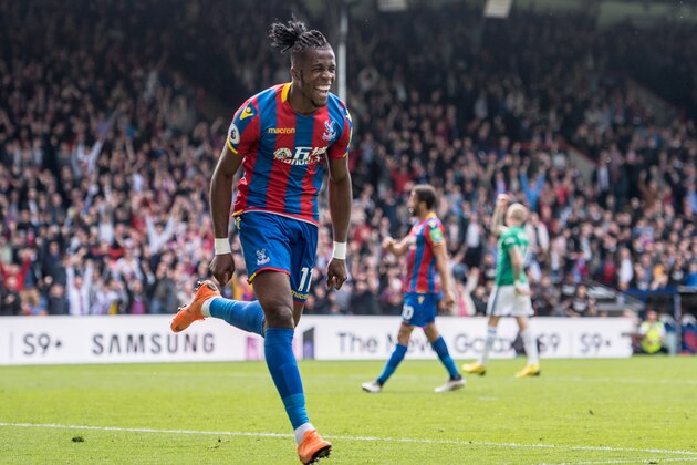 LONDON, ENGLAND - MAY 13:  Wilfried Zaha (11) of Crystal Palace, celebrates after scoring goal during  the Premier League match between Crystal Palace and West Bromwich Albion at Selhurst Park on May 13, 2018 in London, England. (Photo by Sebastian Frej/MB Media/Getty Images)