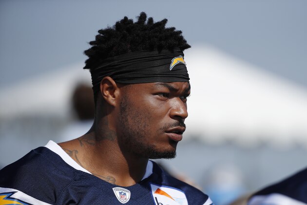 Los Angeles Chargers' Derwin James arrives for the team's NFL football practice, Sunday, July 29, 2018, in Costa Mesa, Calif. (AP Photo/Jae C. Hong)