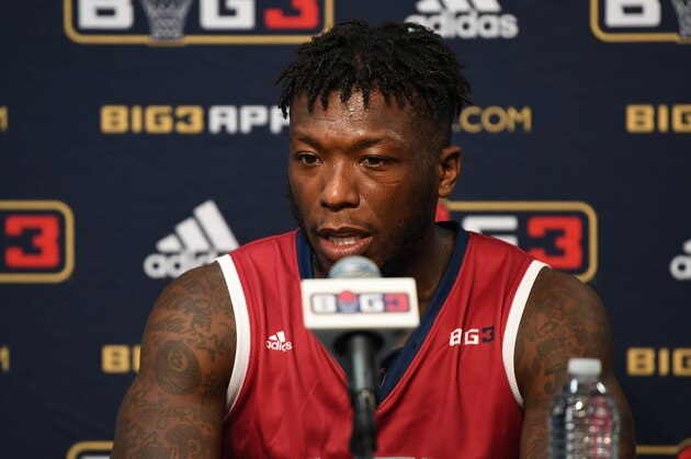 OAKLAND, CA - JULY 06:  Nate Robinson #11 of Tri State speaks at a postgame press conference during week three of the BIG3 three on three basketball league game at ORACLE Arena on July 6, 2018 in Oakland, California.  (Photo by Thearon W. Henderson/BIG3/Getty Images)