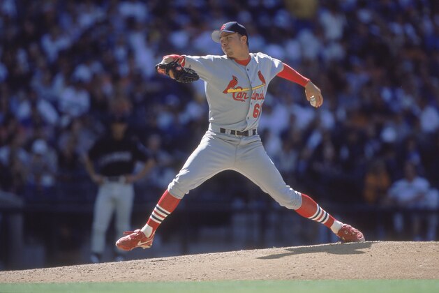 8 Apr 2001:  Rick Ankiel #66 of the St. Louis Cardinals winds back to pitch the ball during the game against the Arizona Diamondbacks at the Bank One Ballpark in Phoenix, Arizona. The Cardinals defeated the Diamondbacks 9-4.Mandatory Credit: Todd Warshaw  /Allsport