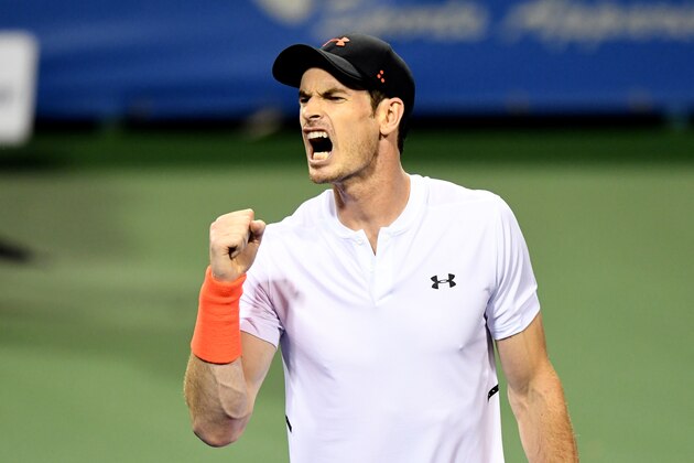 WASHINGTON, DC - AUGUST 02:  Andy Murray of Great Britain celebrates a point against Marius Copil of Romania during Day Six of the Citi Open at the Rock Creek Tennis Center on August 2, 2018 in Washington, DC.  (Photo by Mitchell Layton/Getty Images)