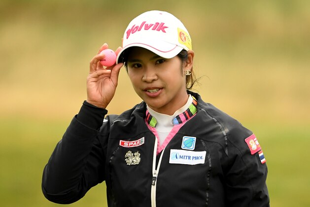 LYTHAM ST ANNES, ENGLAND - AUGUST 03: Pornanong Phatlum of Thailand on the 17th green during the second round of the Ricoh Women's British Open at Royal Lytham & St. Annes on August 3, 2018 in Lytham St Annes, England.  (Photo by Ross Kinnaird/Getty Images)
