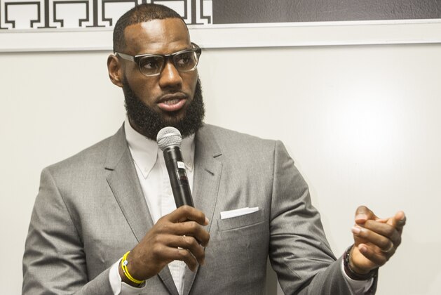 LeBron James speaks at a news conference after the opening ceremony for the I Promise School in Akron, Ohio, Monday, July 30, 2018. The I Promise School is supported by the The LeBron James Family Foundation and is run by the Akron Public Schools. (AP Photo/Phil Long)