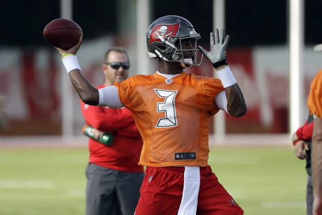 Tampa Bay Buccaneers quarterback Jameis Winston during an NFL football training camp practice Friday, July 27, 2018, in Tampa, Fla. (AP Photo/Chris O'Meara)