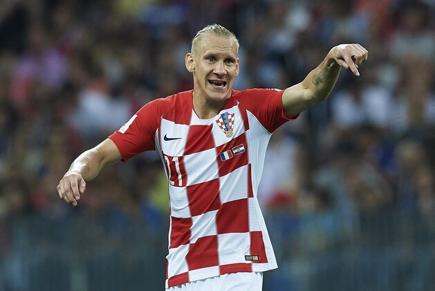 MOSCOW, RUSSIA - JULY 15:  Domagoj Vida of Croatia reacts during the 2018 FIFA World Cup Russia Final between France and Croatia at Luzhniki Stadium on July 15, 2018 in Moscow, Russia.  (Photo by Quality Sport Images/Getty Images)