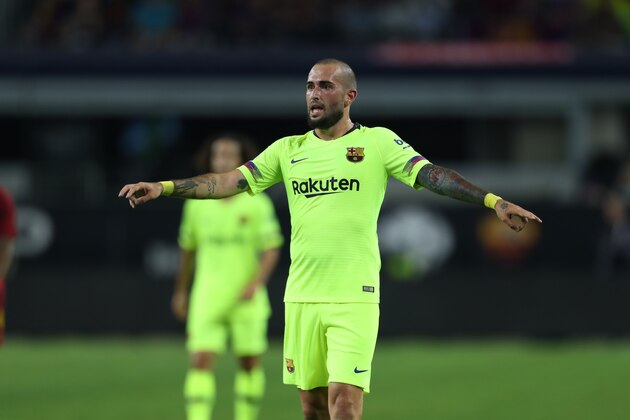 ARLINGTON, TX - JULY 31: Aleix Vidal of Barcelona gestures during a match between FC Barcelona and AS Roma as part of International Champions Cup 2018 at AT&T Stadium on July 31, 2018 in Arlington, Texas. (Photo by Omar Vega/Getty Images)