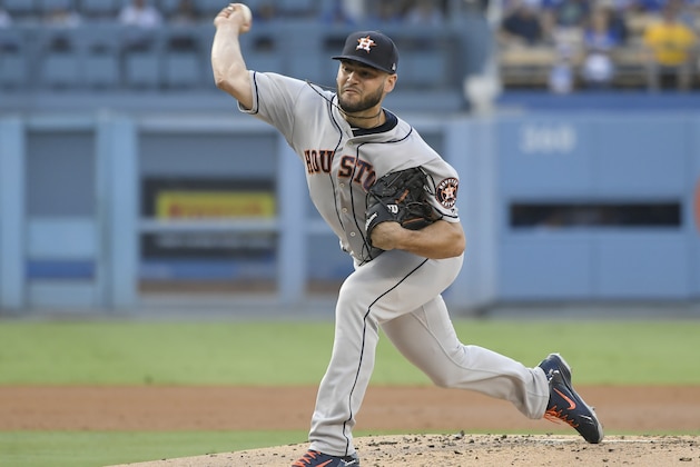 Houston Astros starting pitcher Lance McCullers Jr. delivers against the Los Angeles Dodgers during the second inning of a baseball game Saturday, Aug. 4, 2018, in Los Angeles. (AP Photo/John McCoy)