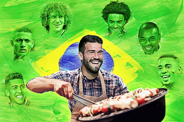 Chelsea's David Luiz, left, greets Liverpool's Roberto Firmino , centre, during warm up before the English Premier League soccer match between Liverpool and Chelsea at Anfield, Liverpool, England, Saturday, Nov. 25, 2017. (AP Photo/Rui Vieira)