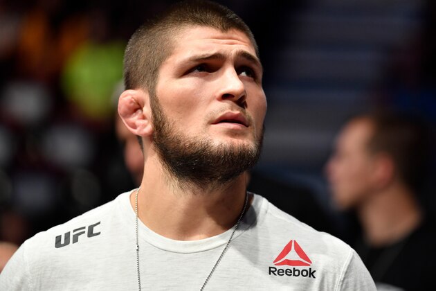 CALGARY, AB - JULY 28:  UFC lightweight champion Khabib Nurmagomedov is seen in attendance during the UFC Fight Night event at Scotiabank Saddledome on July 28, 2018 in Calgary, Alberta, Canada. (Photo by Jeff Bottari/Zuffa LLC/Zuffa LLC via Getty Images)