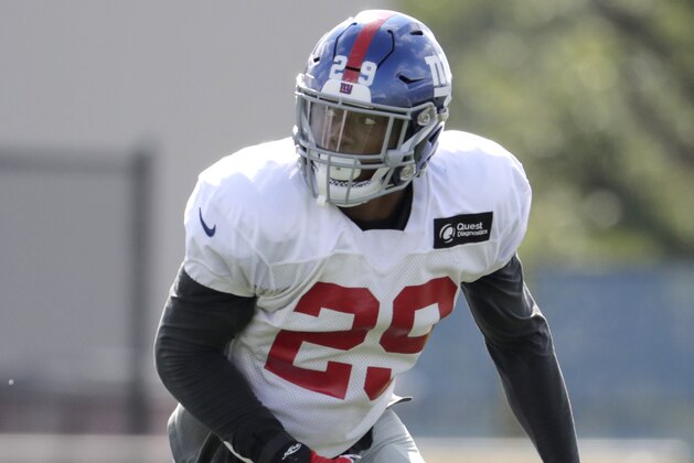 New York Giants defensive back Teddy Williams works out during NFL football training camp, Wednesday, Aug. 1, 2018, in East Rutherford, N.J. (AP Photo/Julio Cortez)