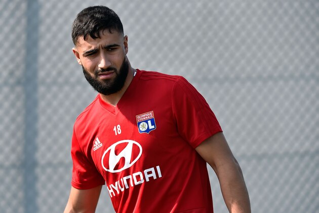 Lyon's French forward Nabil Fekir reacts as he takes part in a training session at the Groupama Olympique Lyonnais training center in Decines-Charpieu near Lyon, central-eastern France, on August 6, 2018. (Photo by ROMAIN LAFABREGUE / AFP)        (Photo credit should read ROMAIN LAFABREGUE/AFP/Getty Images)