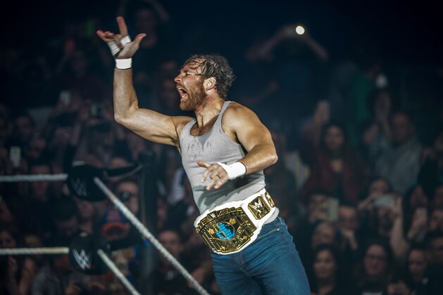 Dean Ambrose arrivesin the ring during the WWE show at Zenith Arena on may 09, 2017 in Lille, north France. / AFP PHOTO / PHILIPPE HUGUEN        (Photo credit should read PHILIPPE HUGUEN/AFP/Getty Images)