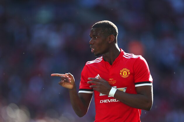 LONDON, ENGLAND - MAY 19:  Paul Pogba of Manchester United gestures during the Emirates FA Cup Final between Chelsea and Manchester United at Wembley Stadium on May 19, 2018 in London, England. (Photo by Robbie Jay Barratt - AMA/Getty Images)