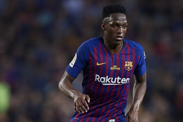 BARCELONA, SPAIN - MAY 20:  Yerry Mina of Barcelona in action during the La Liga match between Barcelona and Real Sociedad at Camp Nou on May 20, 2018 in Barcelona, Spain.  (Photo by Quality Sport Images/Getty Images)