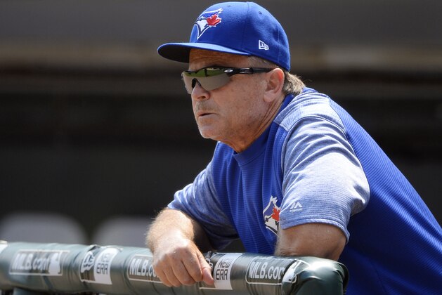 CHICAGO - JULY 29:  Manager John Gibbons #5 of the Toronto Blue Jays looks on against the Chicago White Sox on July 29, 2018 at Guaranteed Rate Field in Chicago, Illinois.  (Photo by Ron Vesely/MLB Photos via Getty Images)