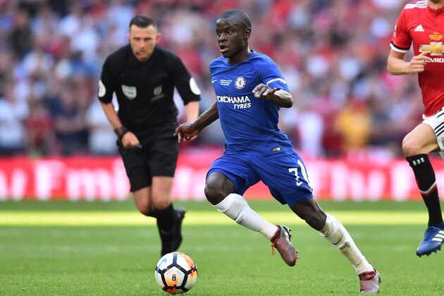 Chelsea's French midfielder N'Golo Kante runs with the ball during the English FA Cup final football match between Chelsea and Manchester United at Wembley stadium in London on May 19, 2018. (Photo by Glyn KIRK / AFP) / NOT FOR MARKETING OR ADVERTISING USE / RESTRICTED TO EDITORIAL USE        (Photo credit should read GLYN KIRK/AFP/Getty Images)