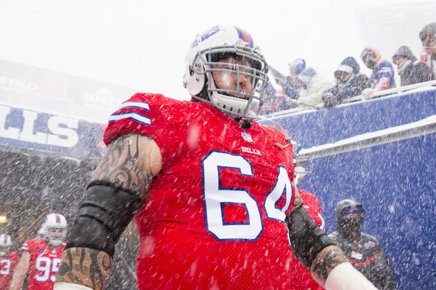 ORCHARD PARK, NY - DECEMBER 10:  Richie Incognito #64 of the Buffalo Bills walks out of the tunnel before the game against the Indianapolis Colts at New Era Field on December 10, 2017 in Orchard Park, New York.  Buffalo defeats Indianapolis in overtime 13-7. (Photo by Brett Carlsen/Getty Images)