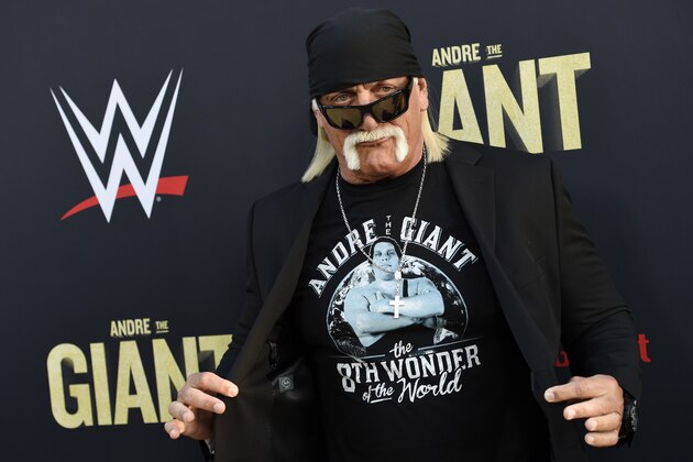 Professional wrestler Hulk Hogan poses at the premiere of the HBO documentary film