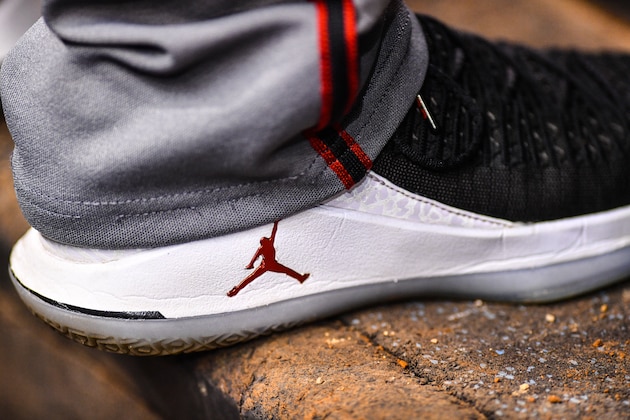 MIAMI, FL - JUNE 27: A detailed view of the Nike Air Jordan shoe worn by Robby Hammock #7 of the Arizona Diamondbacks during the game against the Miami Marlins at Marlins Park on June 27, 2018 in Miami, Florida. (Photo by Mark Brown/Getty Images) MIAMI, FL - JUNE 27: A detailed view of the Nike Air Jordan shoe worn by Robby Hammock #7 of the Arizona Diamondbacks during the game against the Miami Marlins at Marlins Park on June 27, 2018 in Miami, Florida. (Photo by Mark Brown/Getty Images)